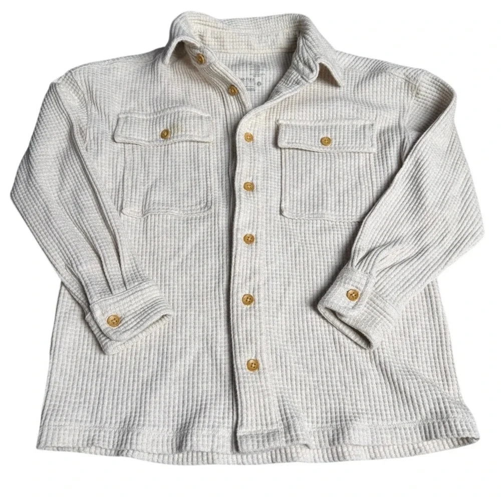 Waffle‎ Knit Shacket 7 Cream Fall Organic Cotton Button Down Shirt IMPERFECT